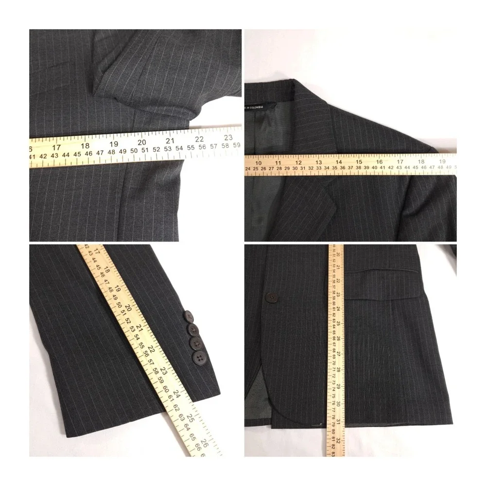 Structure Men's Blazer Jacket 38R Gray‎ Pinstripe 3 Button 100% Wool Business